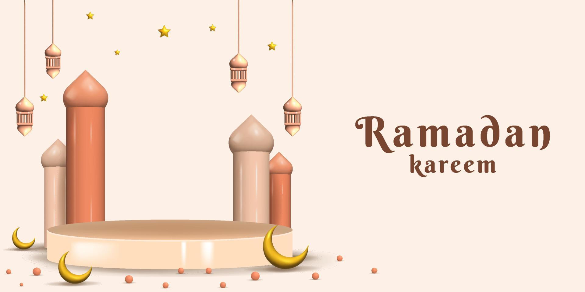 Ramadan kareem sfondo illustrazione con 3d podio vettore