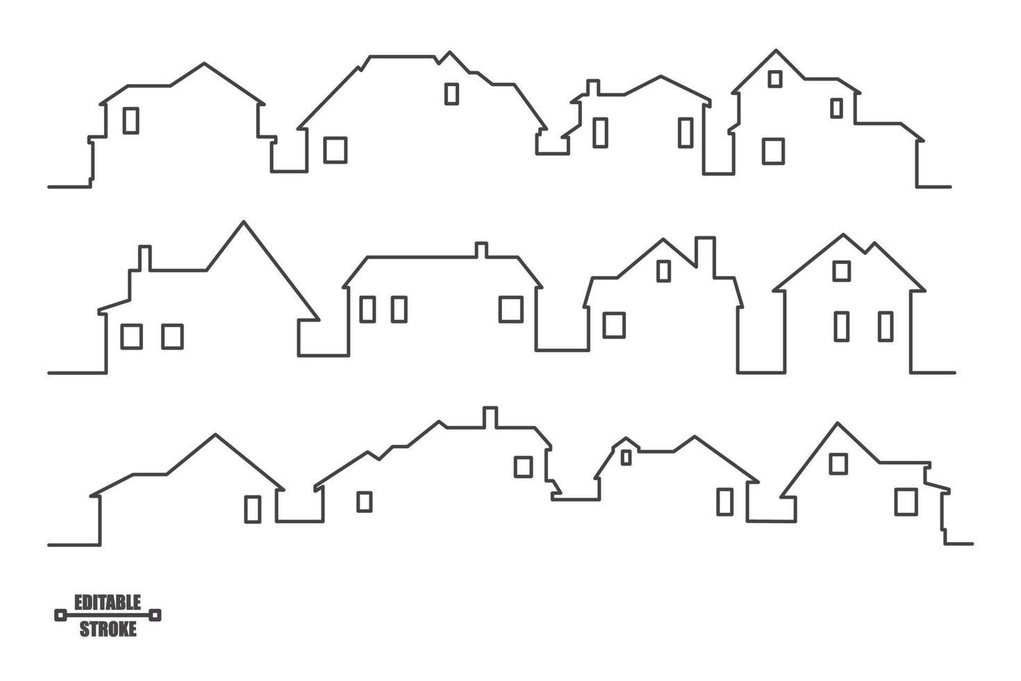 Quartiere case schema panoramico paesaggio. continuo uno linea edifici disegno silhouette. minimalista vettore illustrazione.