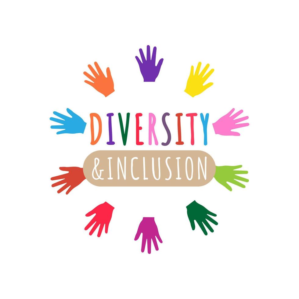 diversità e inclusione logo con mano colorato logo, simbolo di armonia e solidarieta vettore