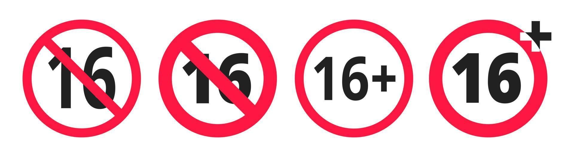 illustrazione vettoriale del segno dell'icona rotonda vietata sotto i 16 anni.