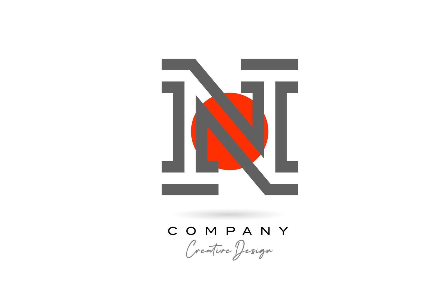 grigio linea n alfabeto lettera logo icona design con rosso punto. creativo modello per azienda e attività commerciale vettore