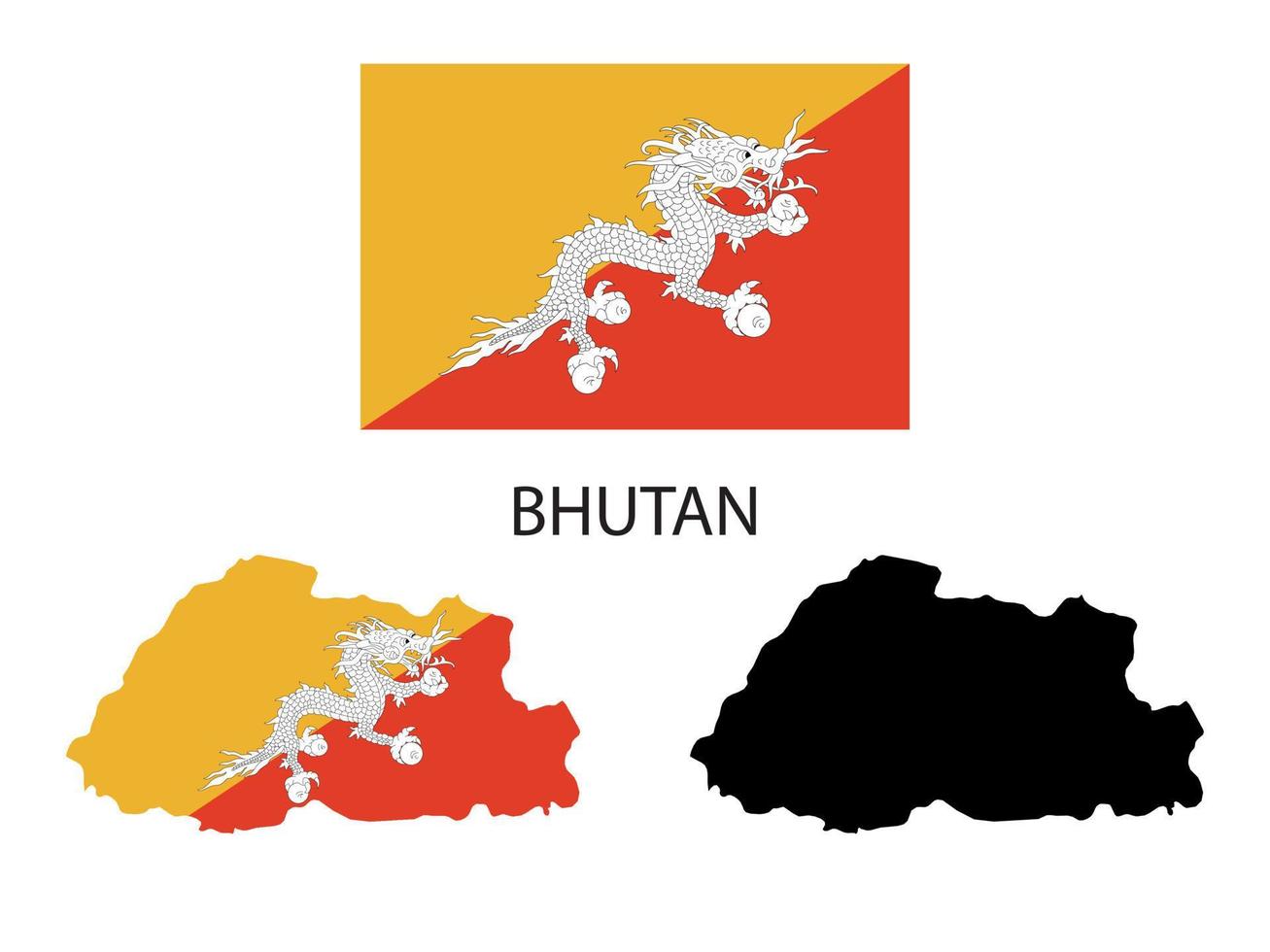 bhutan bandiera e carta geografica illustrazione vettore