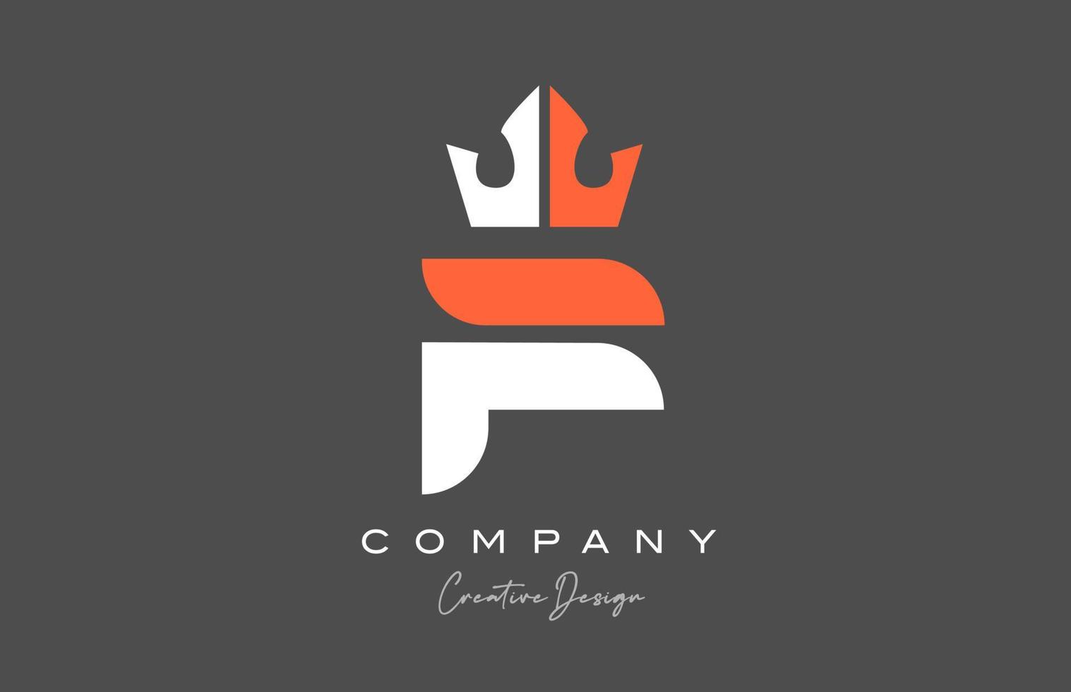 arancia grigio bianca f alfabeto lettera logo icona design. creativo re corona modello per azienda e attività commerciale vettore