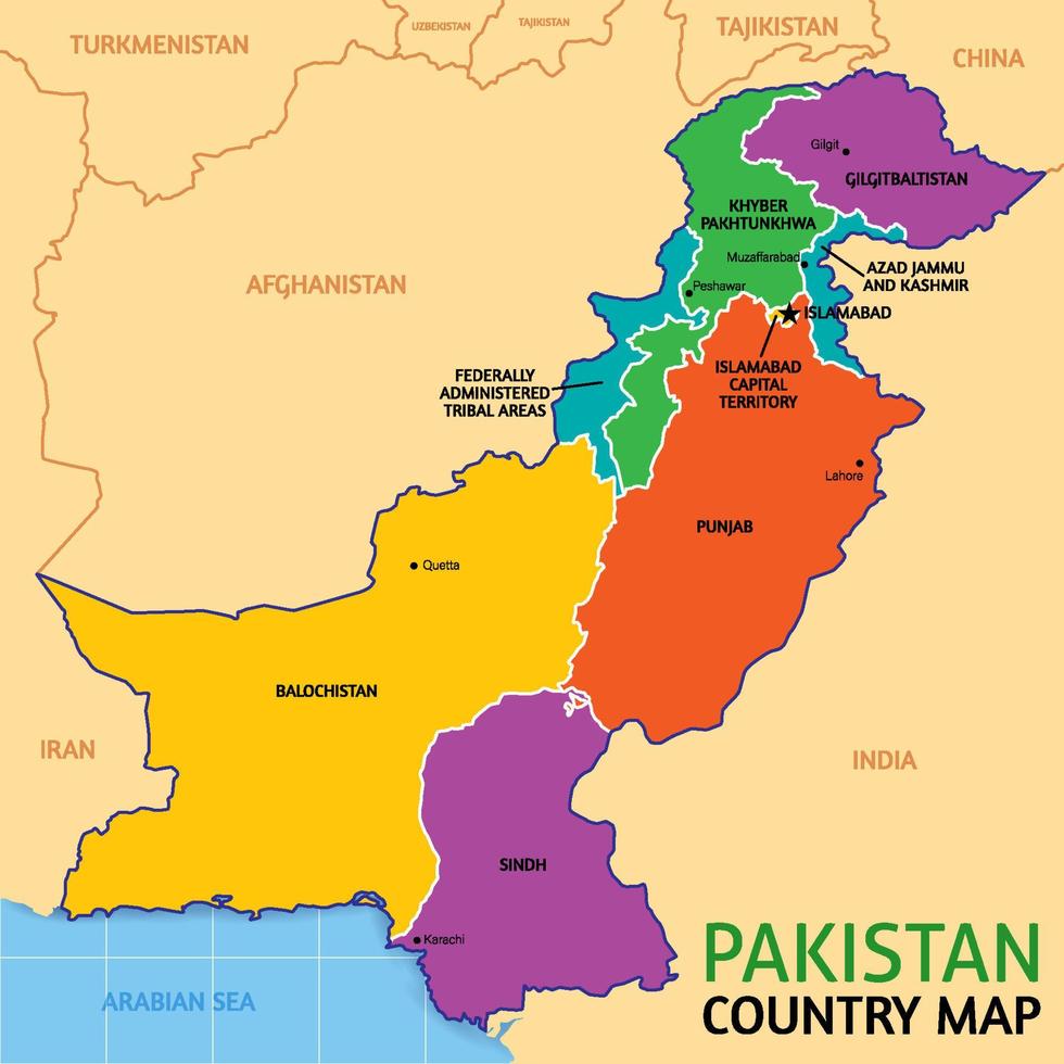 Pakistan nazione carta geografica e circostante frontiere vettore