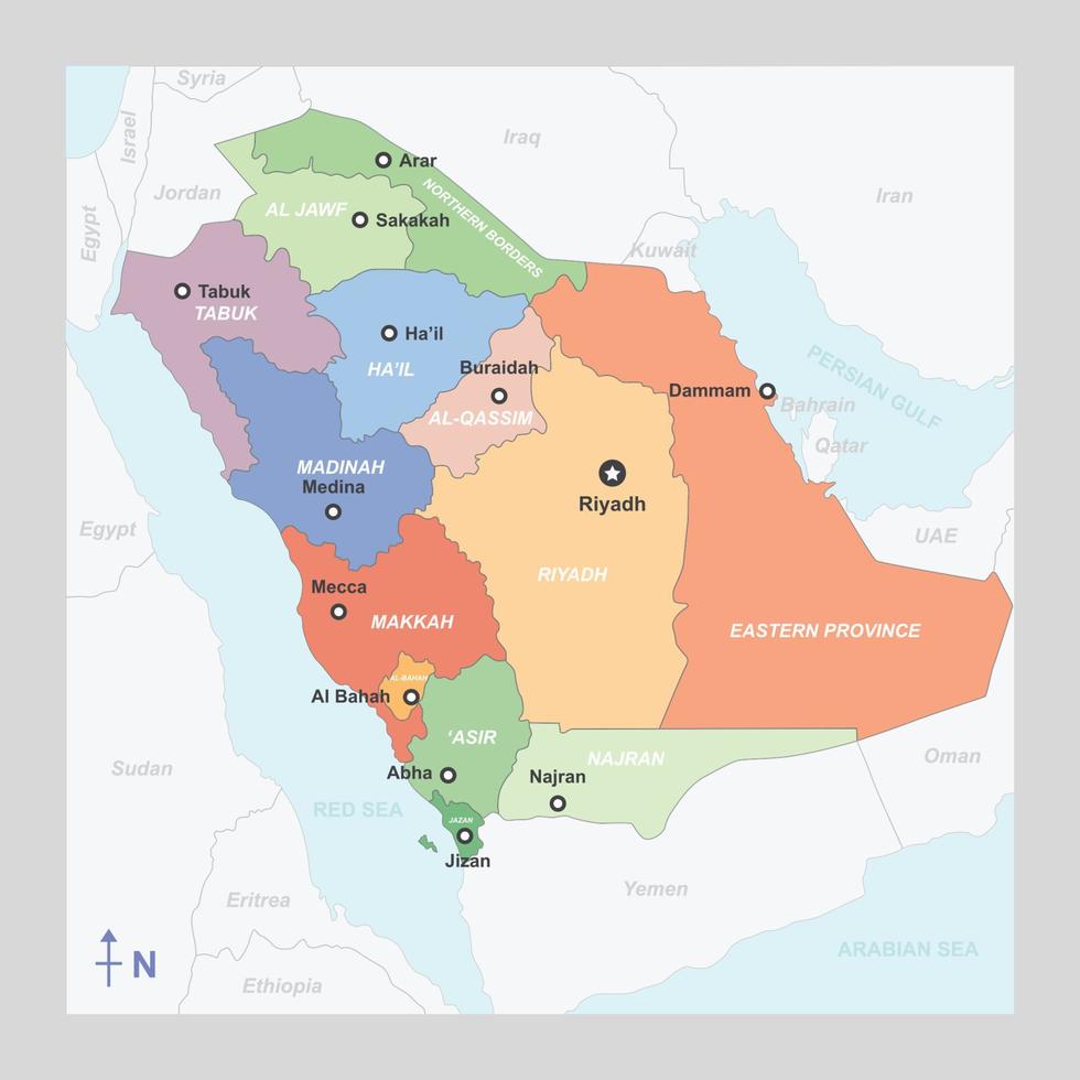 dettagliato carta geografica di Arabia arabia con circostante confine vettore
