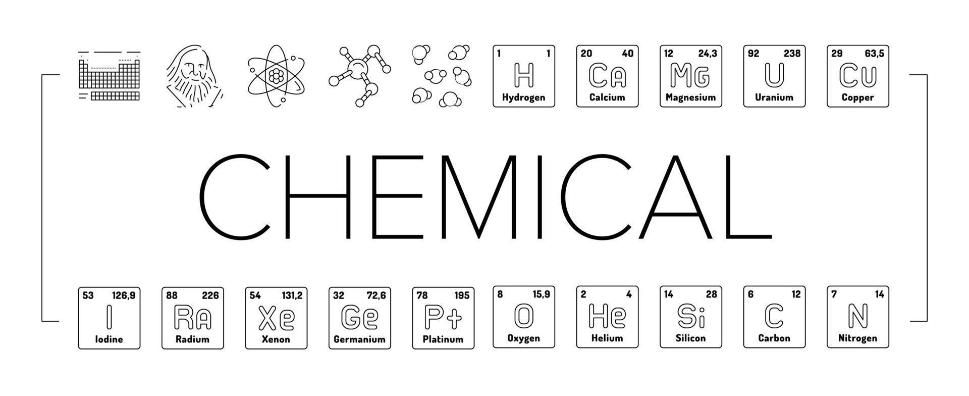 chimico scienza chimica icone impostato vettore