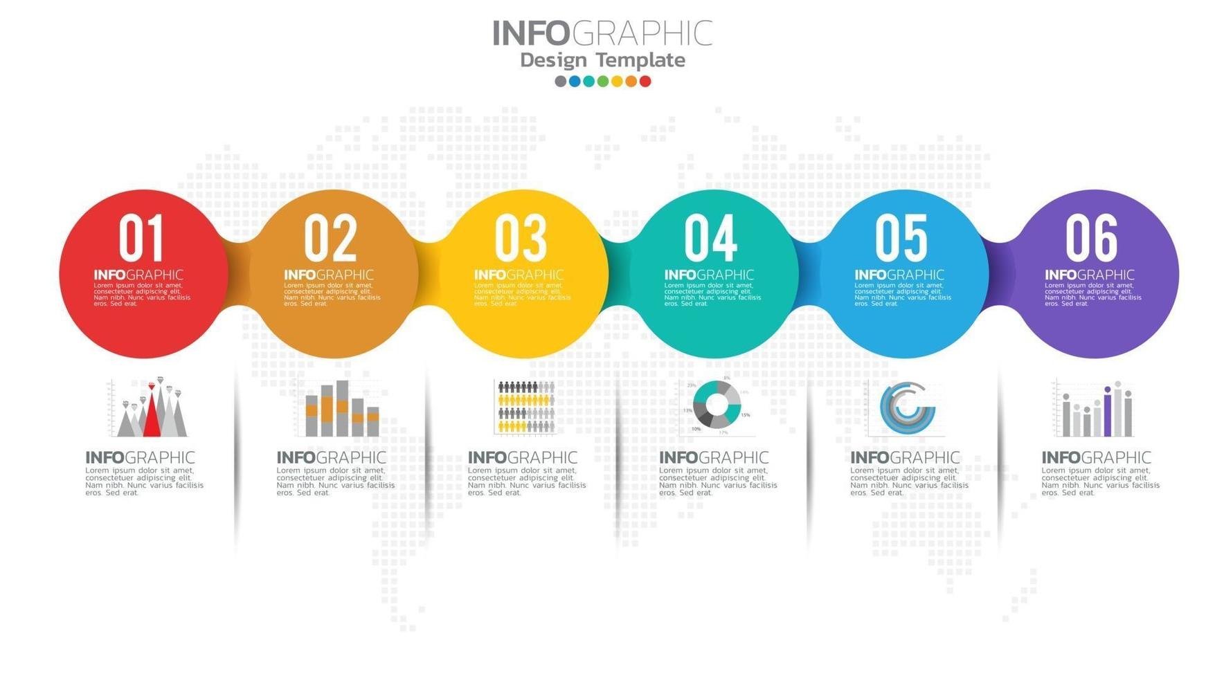 infograph 6 passaggi elemento cerchio con numero e diagramma grafico, design grafico aziendale. vettore