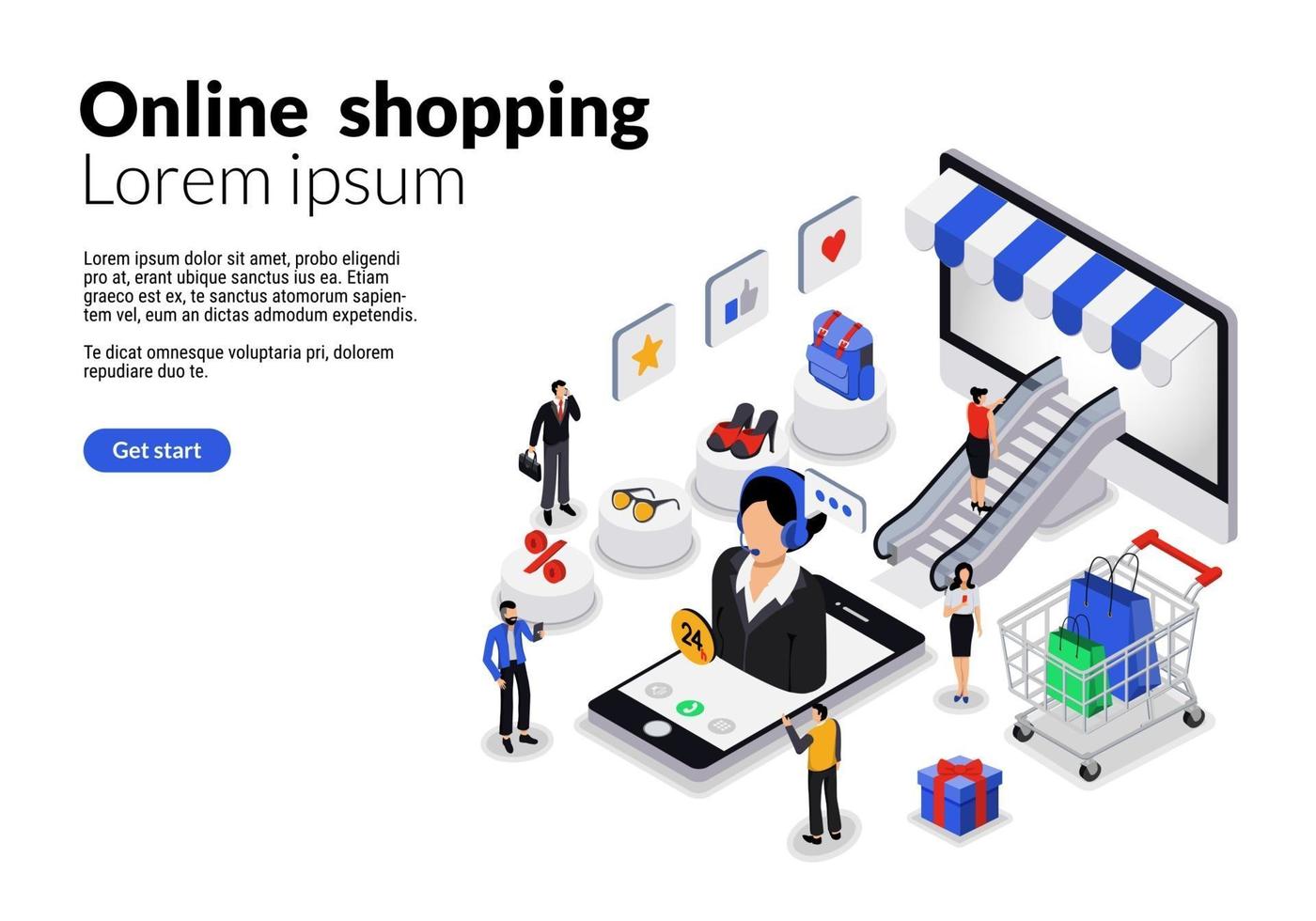 modello web piatto isometrico per lo shopping online vettore