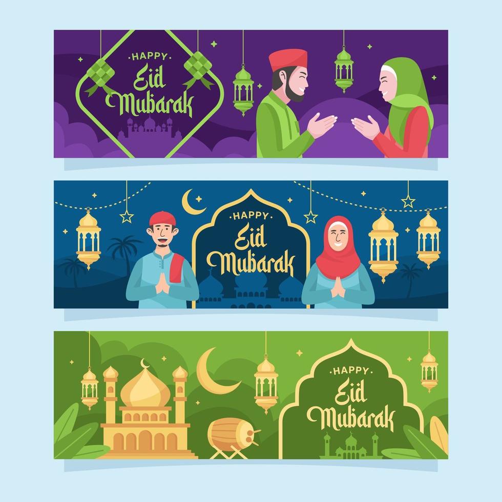 felice eid mubarak saluto banner vettore