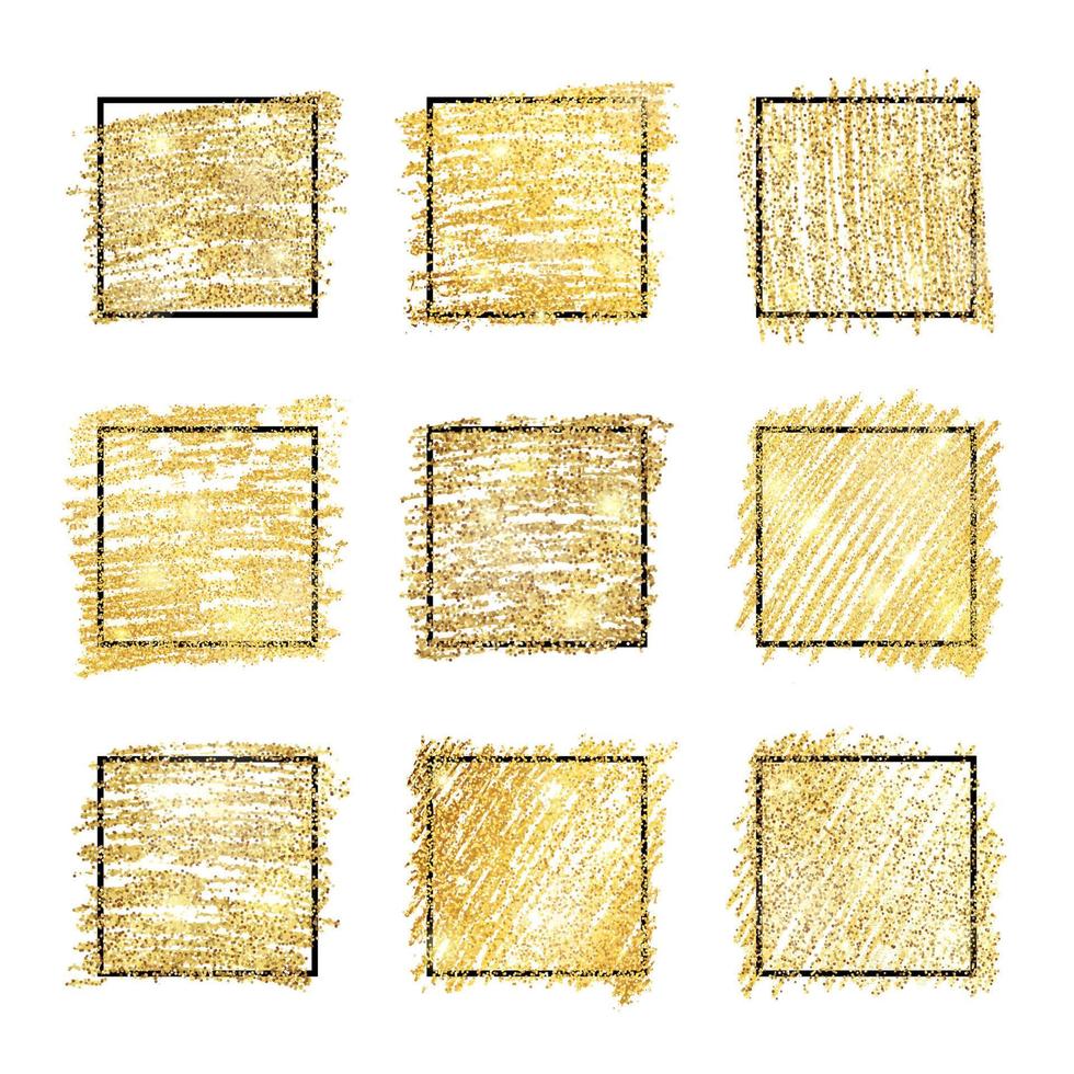 impostato di nove d'oro dipingere luccicante fondali con nero piazza montatura su un' bianca sfondo vettore