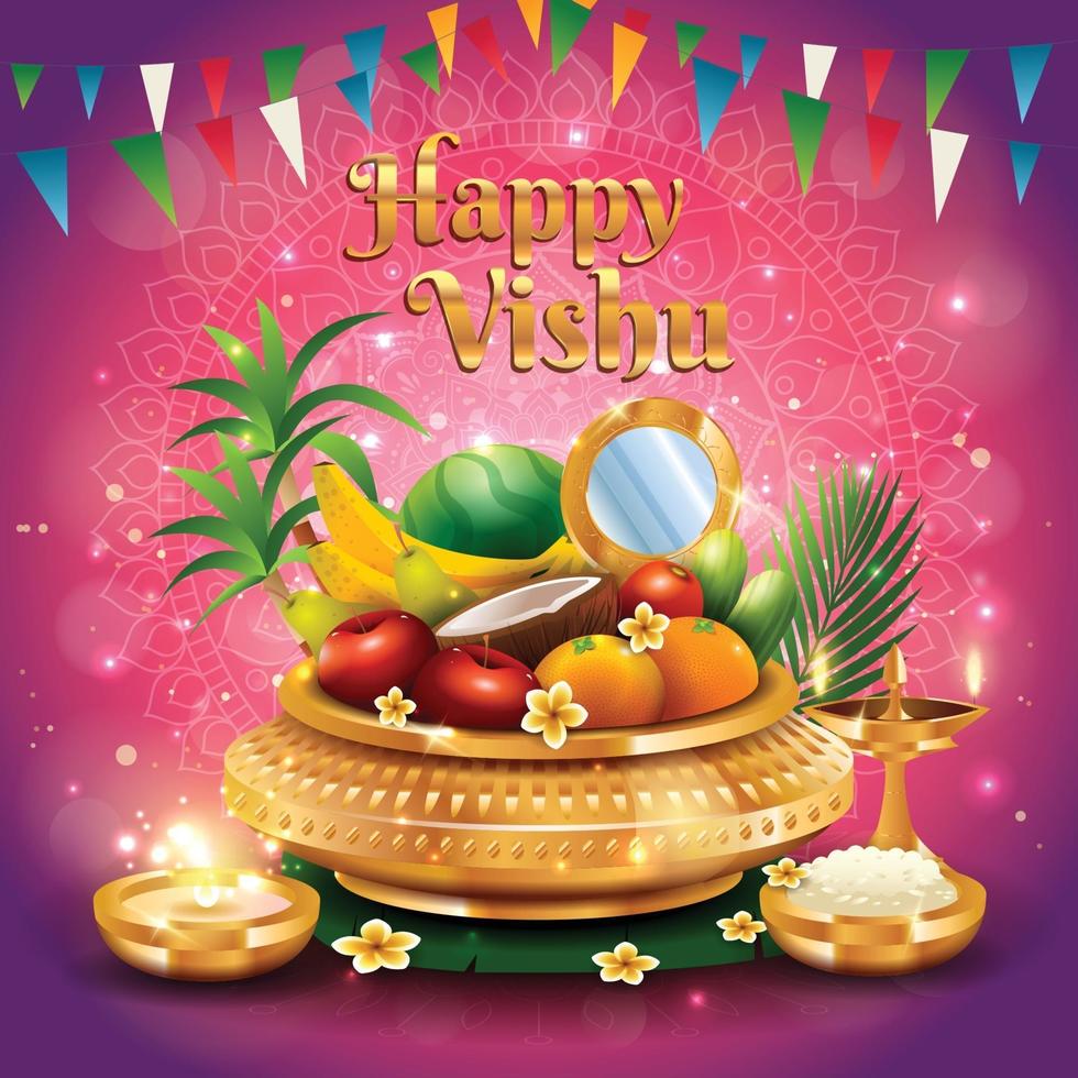 concetto di vishu felice con ornamenti molto belli vettore