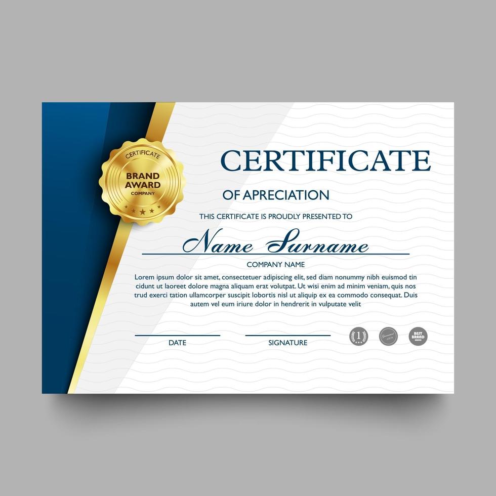 certificato di modello di apprezzamento con modello moderno e di lusso, diploma, illustrazione vettoriale
