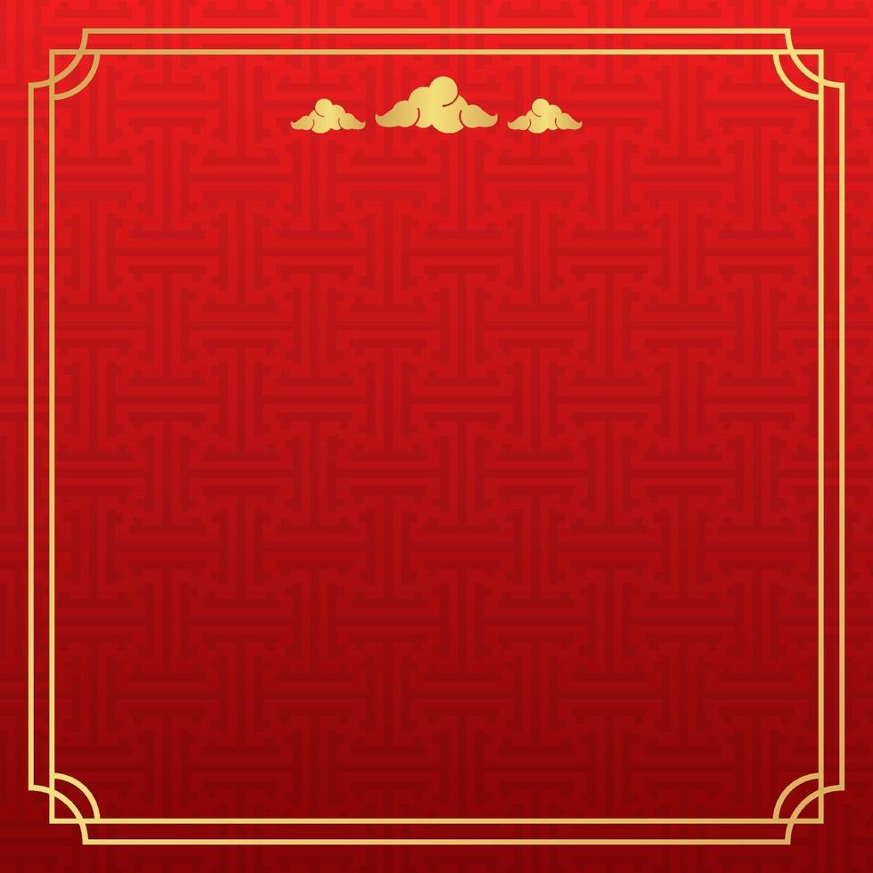 sfondo cinese, sfondo rosso festivo classico decorativo e cornice dorata, illustrazione vettoriale
