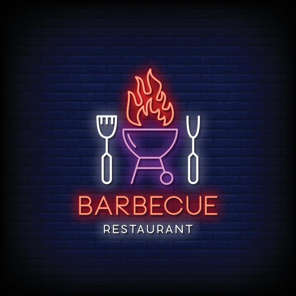 barbecue ristorante logo insegne al neon stile testo vettore