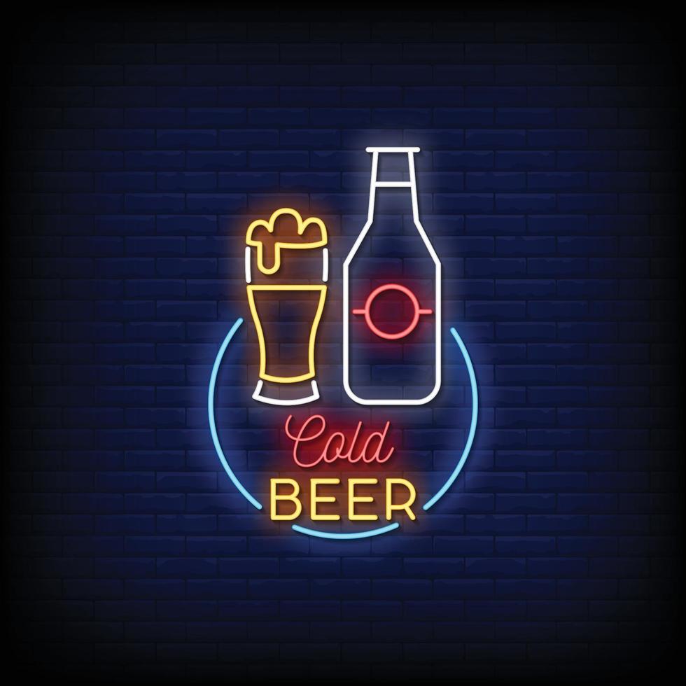 birra fredda logo insegne al neon stile testo vettoriale