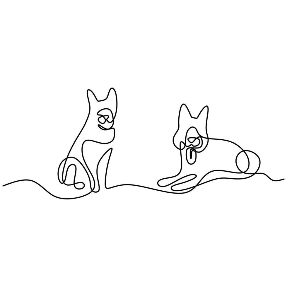 disegno continuo di una linea di stile minimalista a due cani. concetto di mascotte cane segugio di razza per icona animale domestico amichevole pedigree. il concetto di fauna selvatica, animali domestici, veterinaria. illustrazione vettoriale