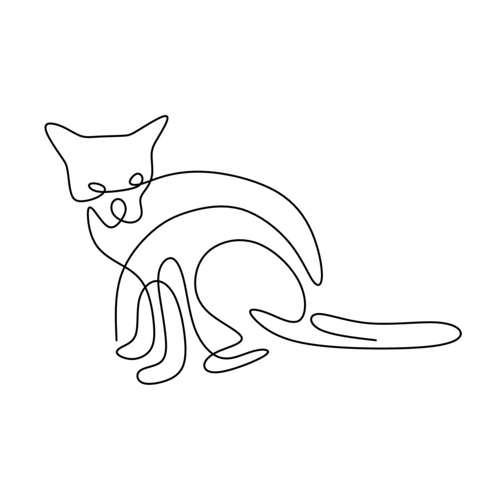 disegno continuo di una linea di sagome di gatti svegli felici. gatti seduti disegnati a mano con coda arricciata isolati su sfondo bianco. amore concetto di animale domestico. illustrazione di animali gattino contorno minimalista vettore