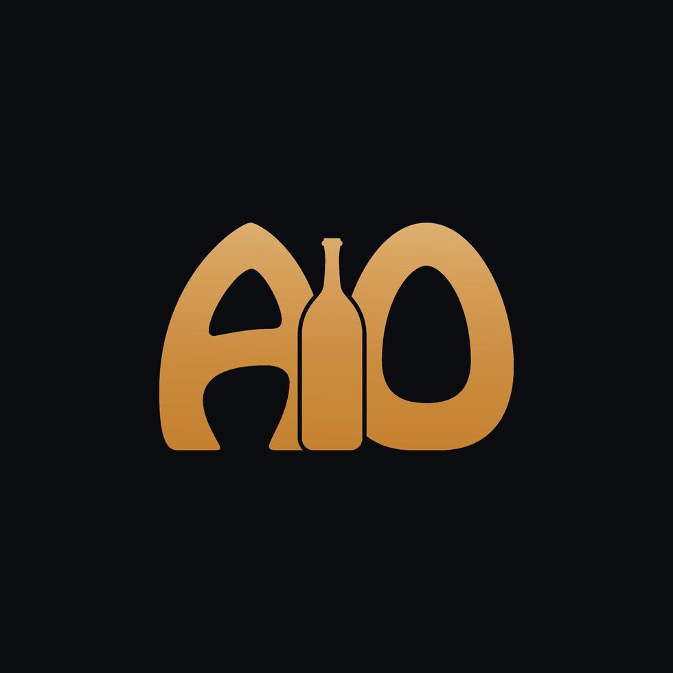 lettera ao logo con vino bottiglia design vettore illustrazione su nero sfondo. vino bicchiere lettera ao logo design. bellissimo logotipo design per vino azienda marchio.