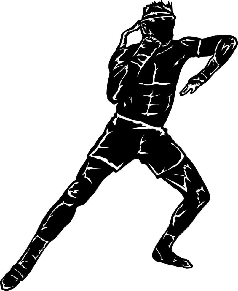 muay tailandese boxe combattente icona logo silhouette vettore