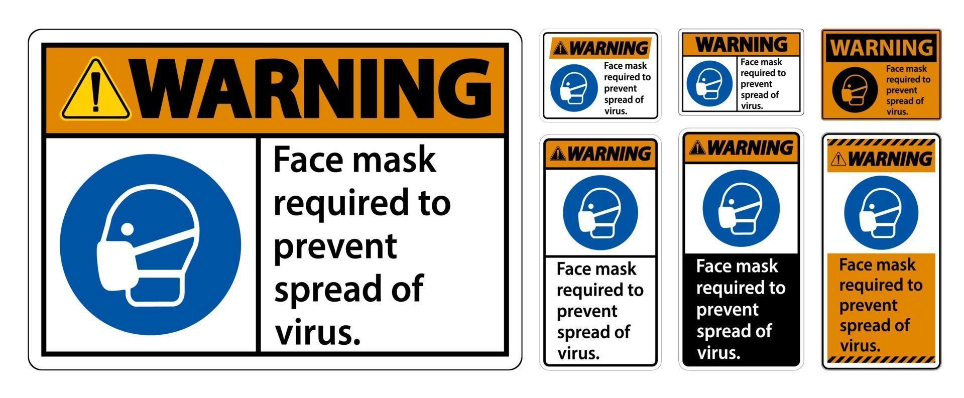 maschera facciale di avvertimento necessaria per prevenire la diffusione del segno del virus su sfondo bianco vettore