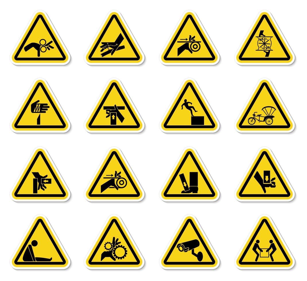 avvertimento pericolo simboli etichette segno isolato su sfondo bianco, illustrazione vettoriale