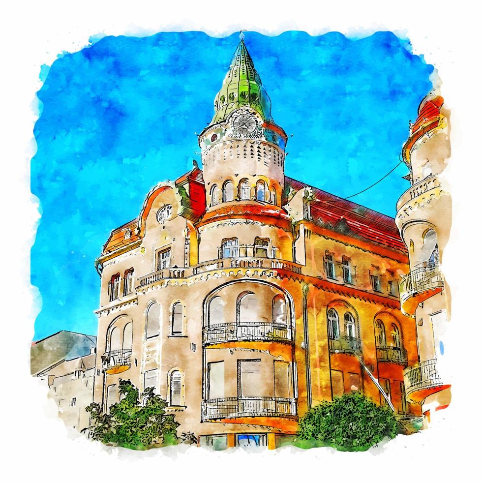 architettura Romania acquerello schizzo mano disegnato illustrazione vettore