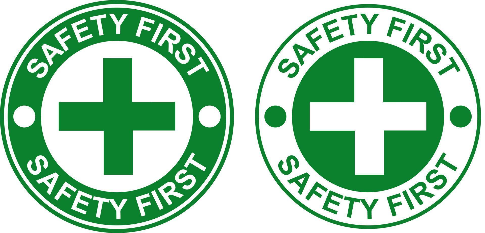 sicurezza primo segnaletica logo design stampabile cartello per tranquillamente a posto di lavoro fabbrica costruzione bandiera vettore