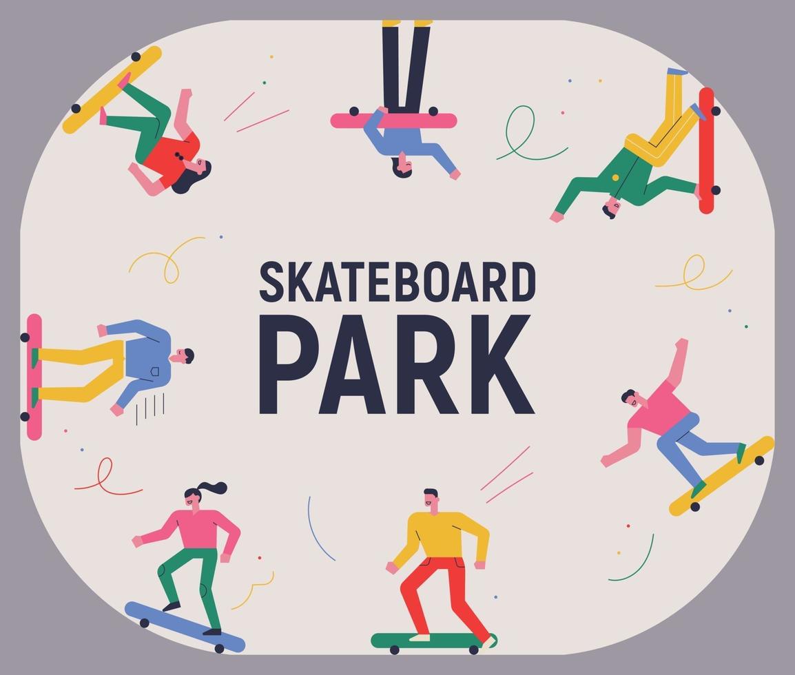 persone che cavalcano skateboard in uno skate park. vettore