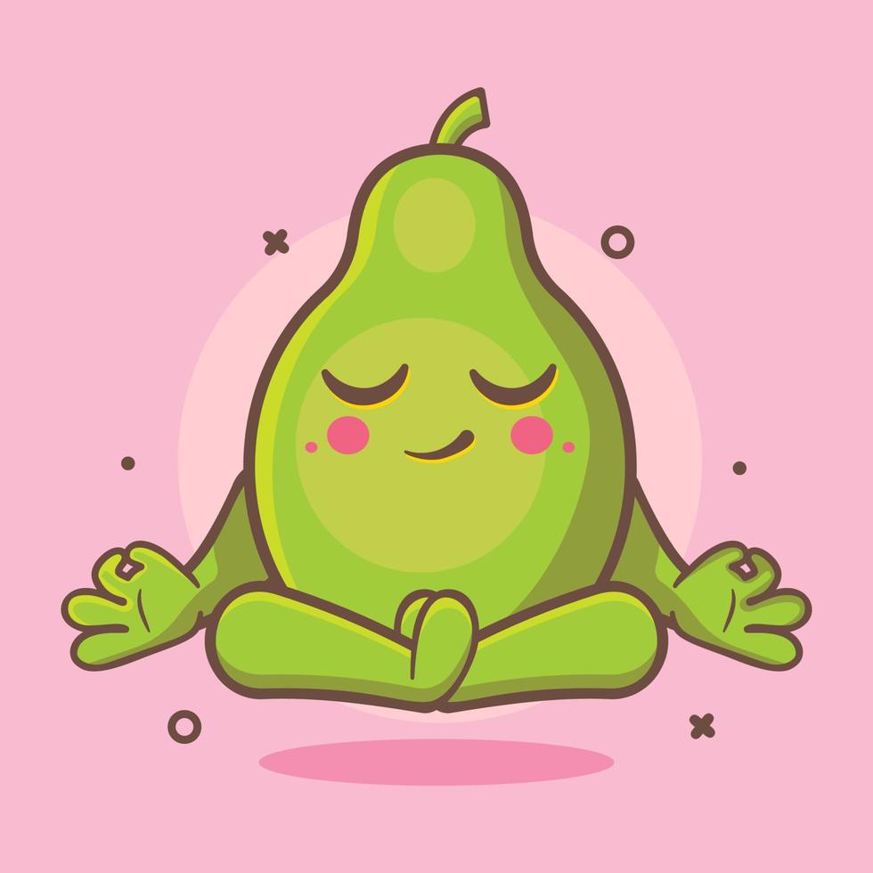 calma papaia frutta personaggio portafortuna con yoga meditazione posa isolato cartone animato nel piatto stile design vettore