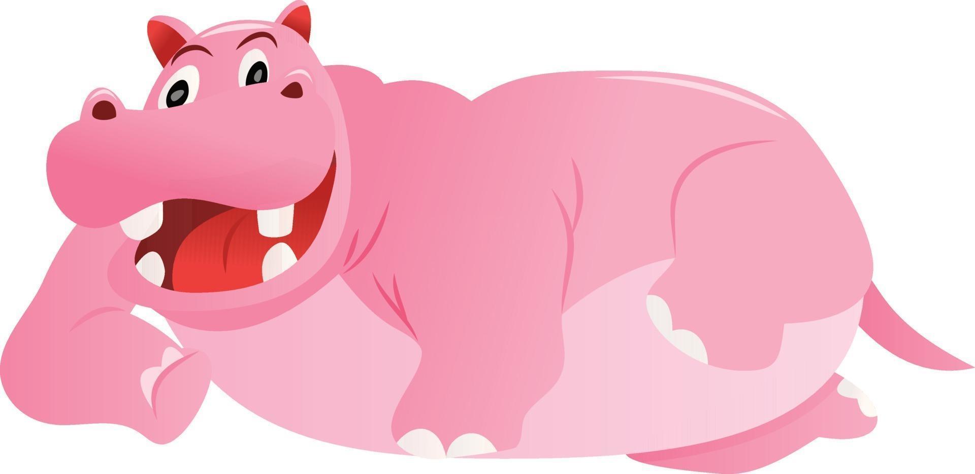 cartone animato ippopotamo rosa sdraiato vettore