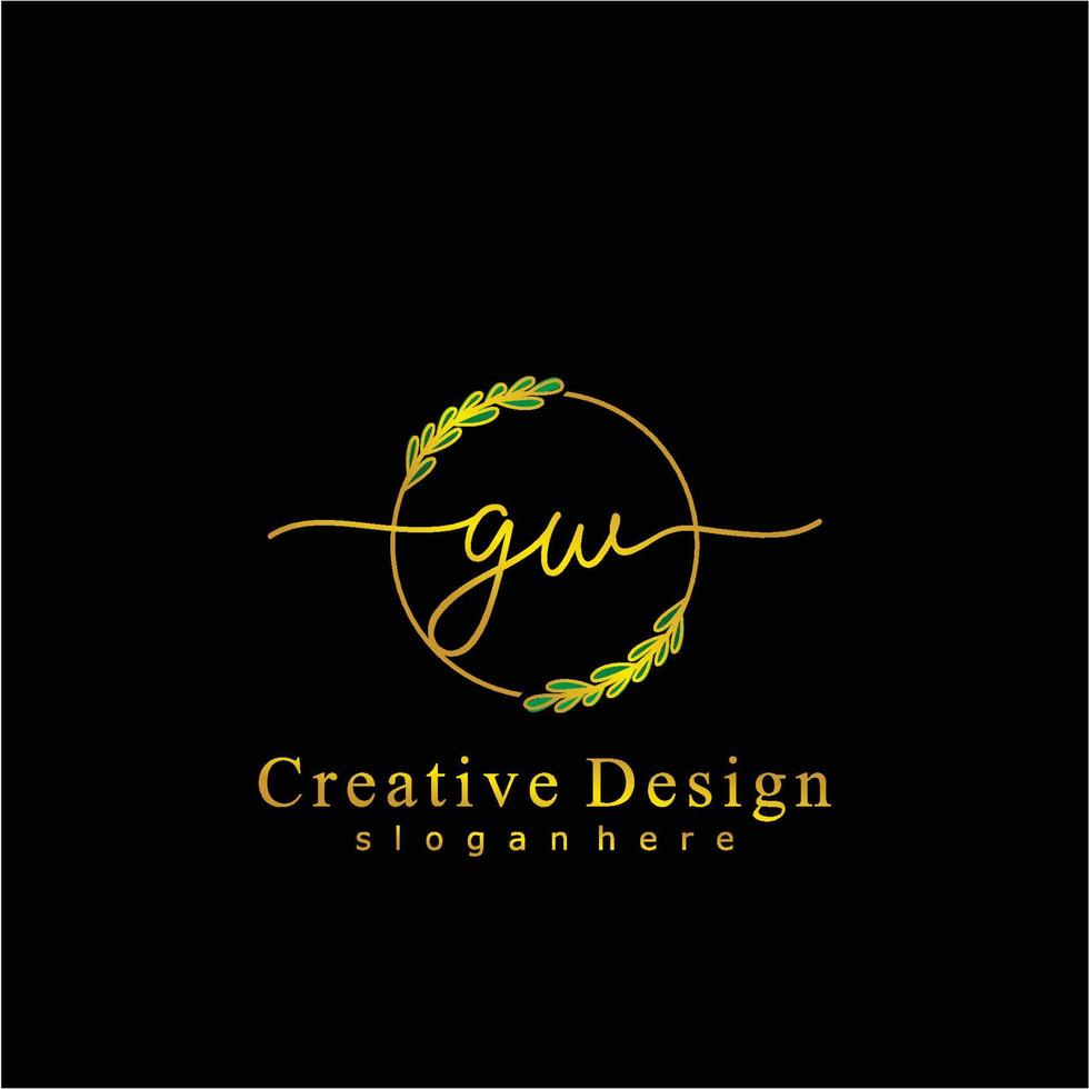 iniziale gw bellezza monogramma e elegante logo disegno, grafia logo di iniziale firma, nozze, moda, floreale e botanico logo concetto design vettore