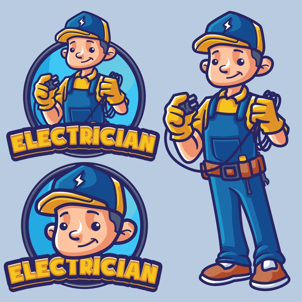 personaggio mascotte elettricista vettore