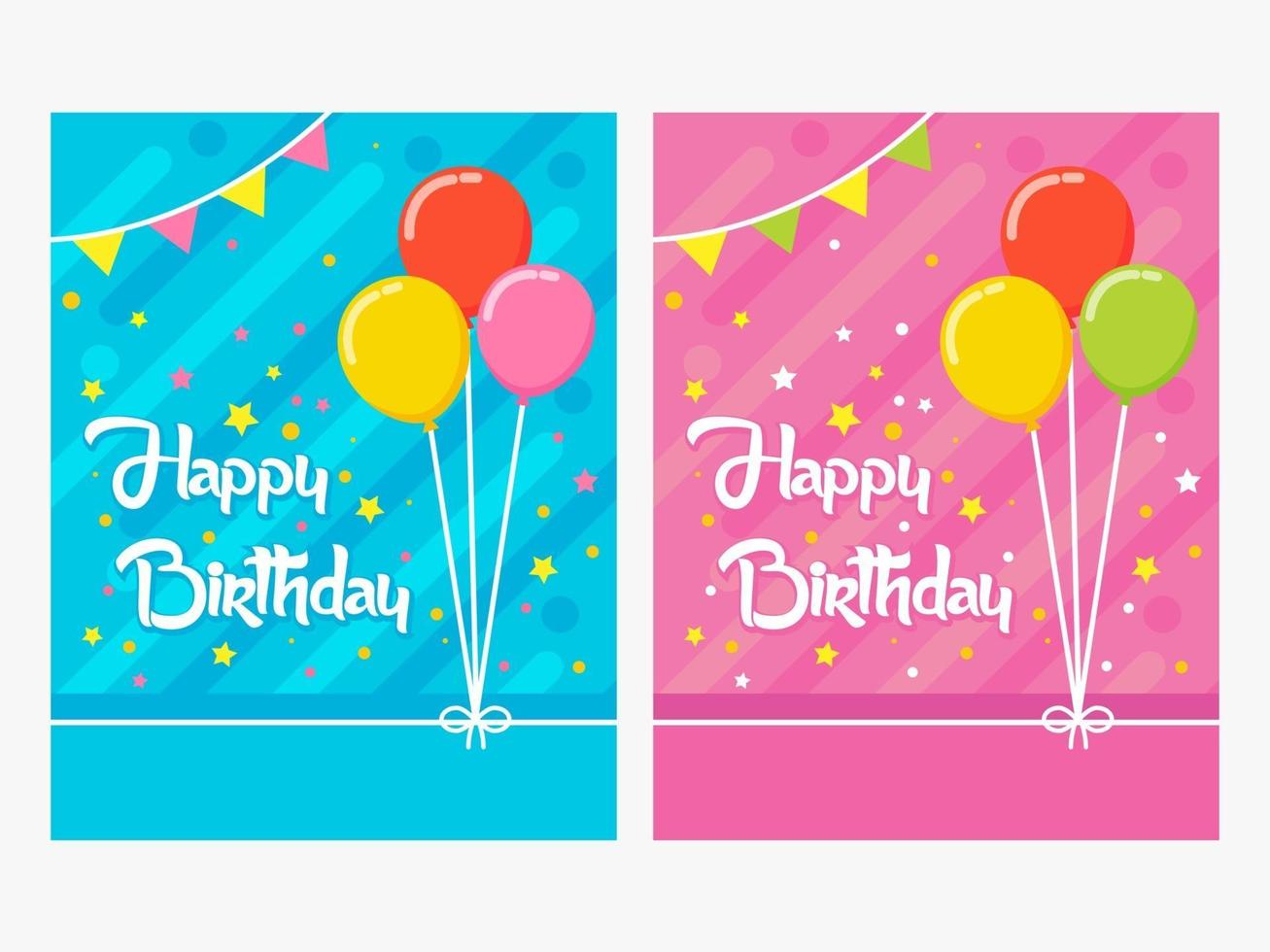 carta di buon compleanno, carta di compleanno a tema colore blu e rosa vettore