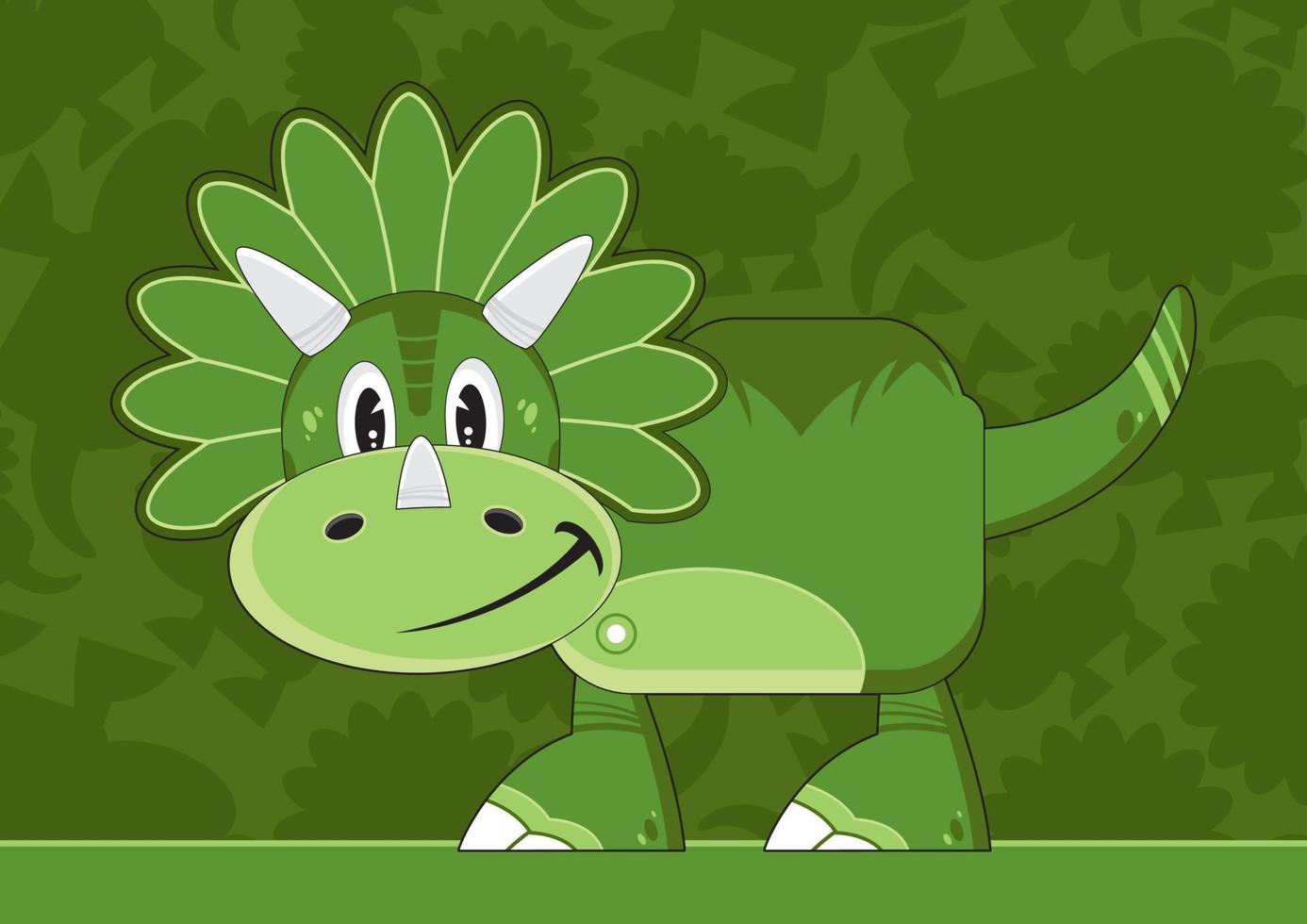 cartone animato verde cretaceo periodo triceratopo dinosauro personaggio vettore