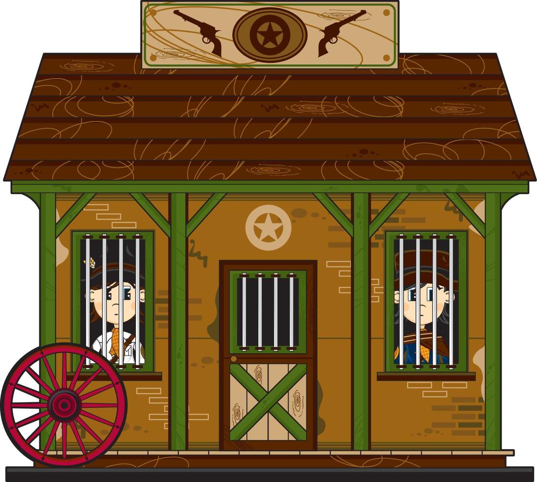 carino cartone animato selvaggio ovest cowboy nel il prigione vettore