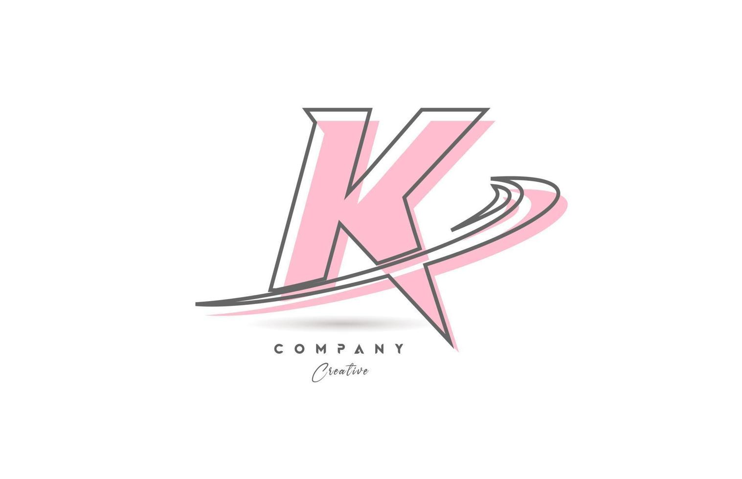 K rosa grigio linea alfabeto lettera logo icona design con svolazzare. creativo modello per attività commerciale e azienda vettore