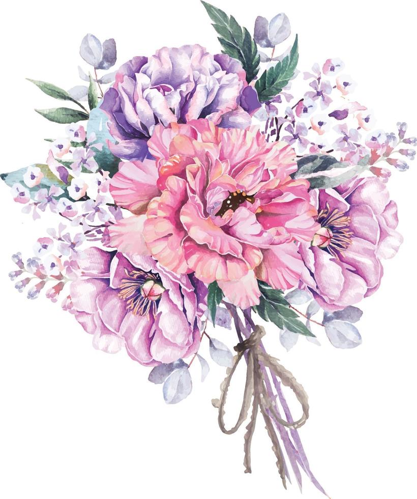 bouquet di fiori dipinti con acquerelli 4 vettore