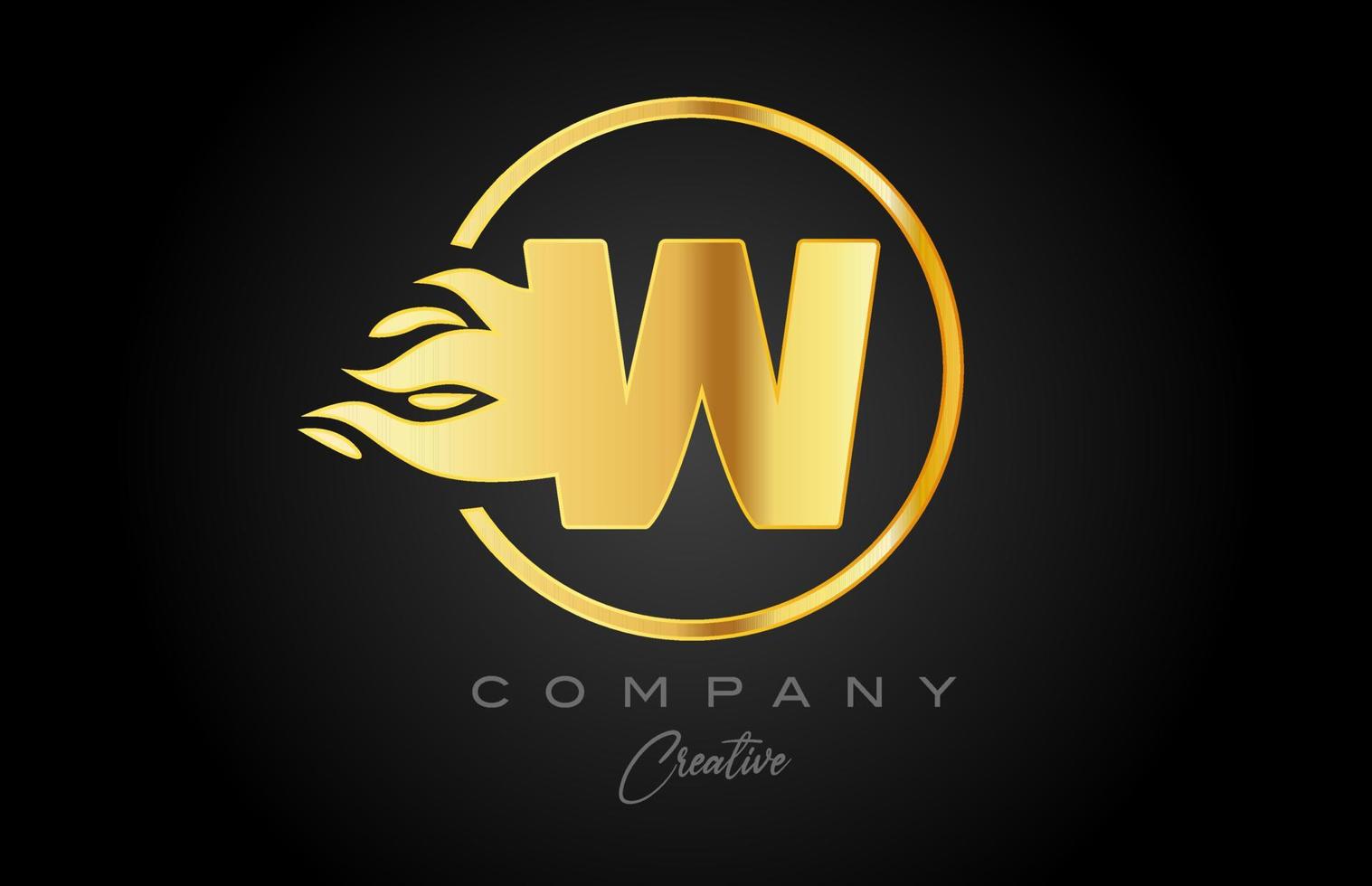oro d'oro w alfabeto lettera icona per aziendale con fiamme. fuoco design adatto per un' attività commerciale logo vettore