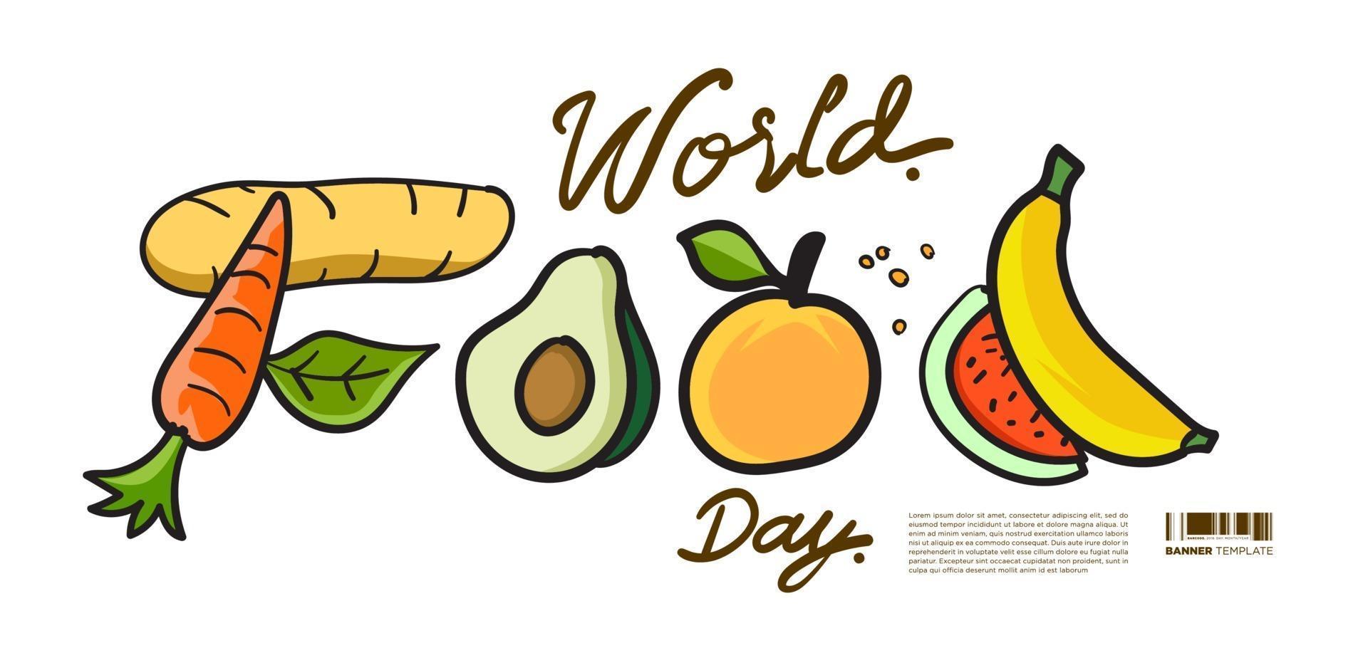 banner della giornata mondiale dell'alimentazione con illustrazione colorata vettore