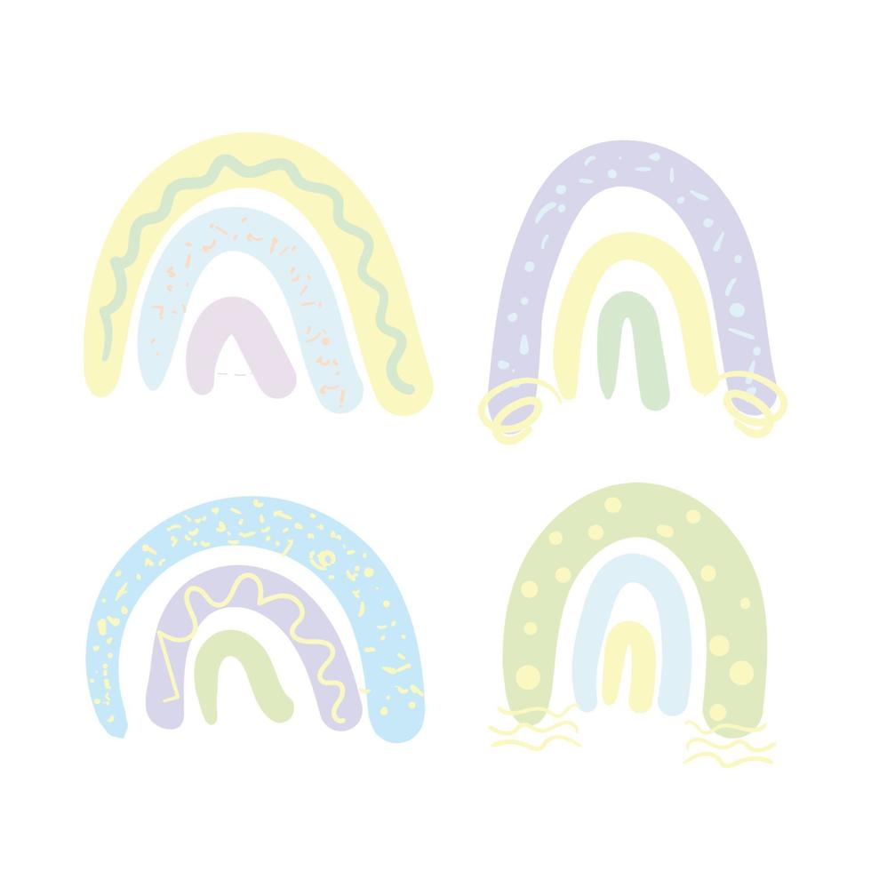 impostato di arcobaleno boho giallo verde e blu colori stampe bambini design elementi su bianca sfondo vettore illustrazione