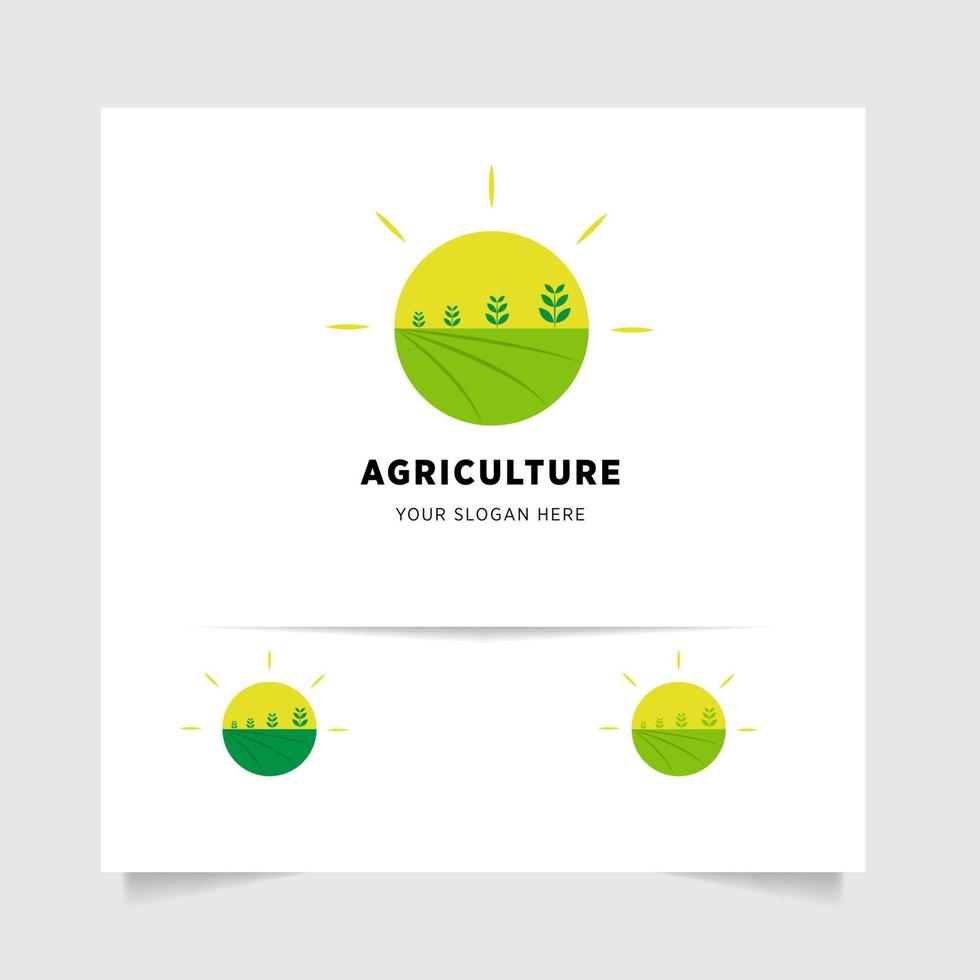 piatto emblema logo design per agricoltura con il concetto di verde le foglie vettore. verde natura logo Usato per agricolo sistemi, agricoltori, e piantagione prodotti. logo modello. vettore