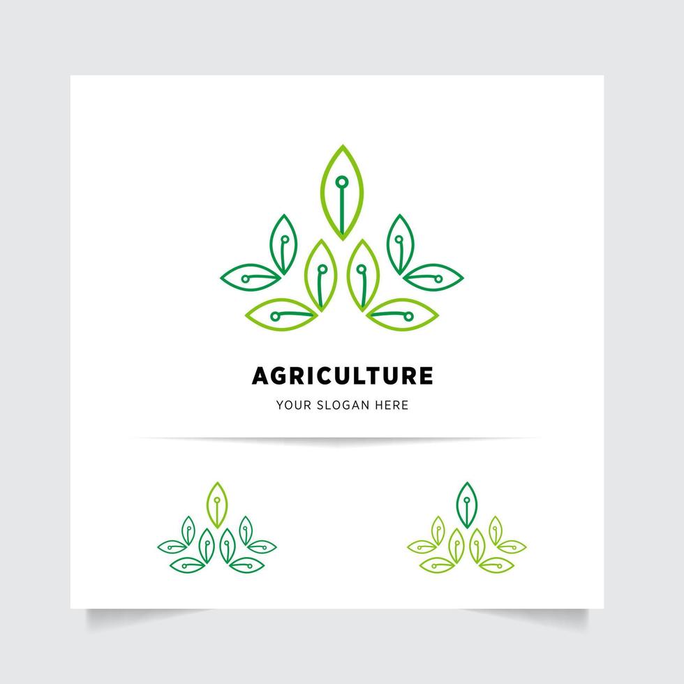 piatto emblema logo design per agricoltura con il concetto di verde le foglie vettore. verde natura logo Usato per agricolo sistemi, agricoltori, e piantagione prodotti. logo modello. vettore