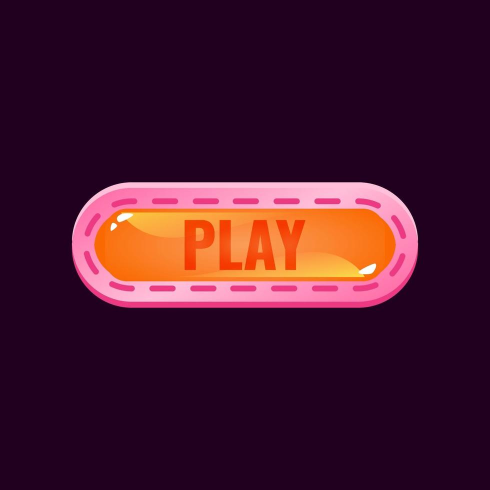 L'interfaccia utente del gioco ha arrotondato il pulsante di riproduzione della gelatina con un divertente bordo rosa per l'illustrazione di vettore degli elementi dell'asset della gui