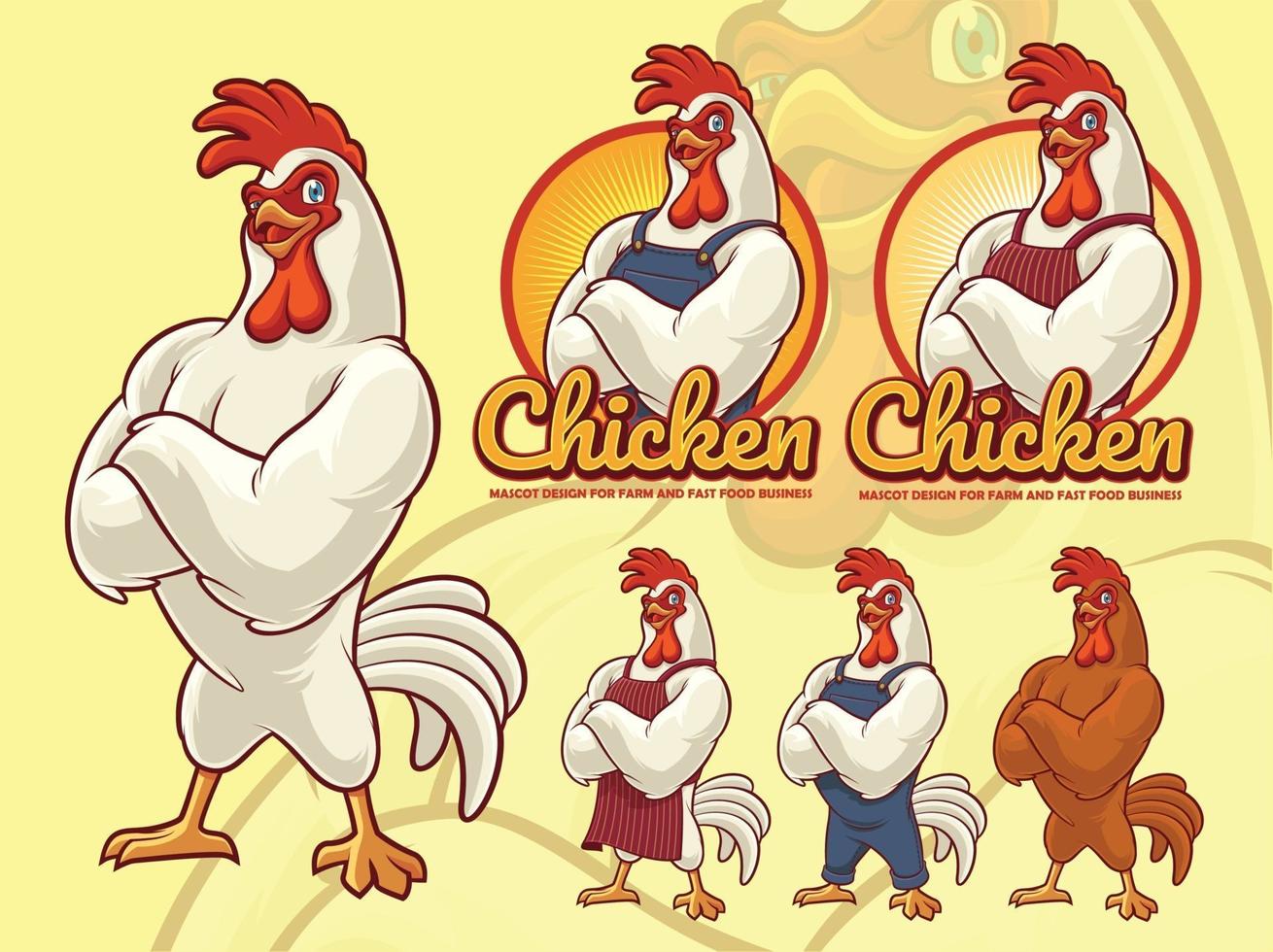 design mascotte chef di pollo per attività di fast food vettore