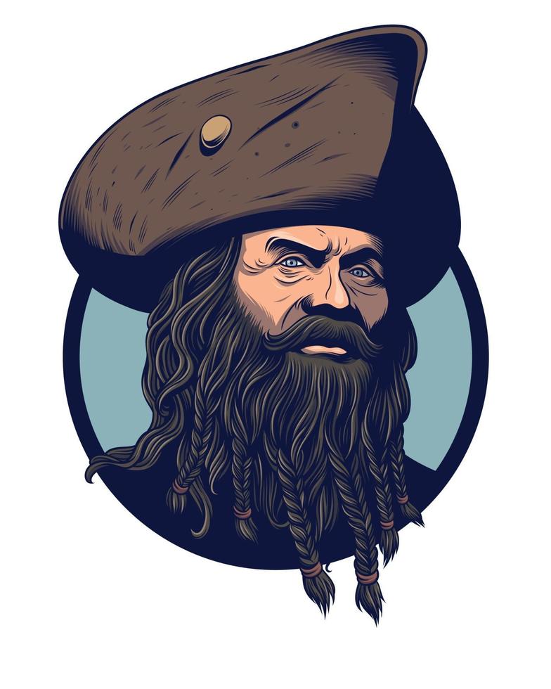 capitano pirata con barba lunga vettore
