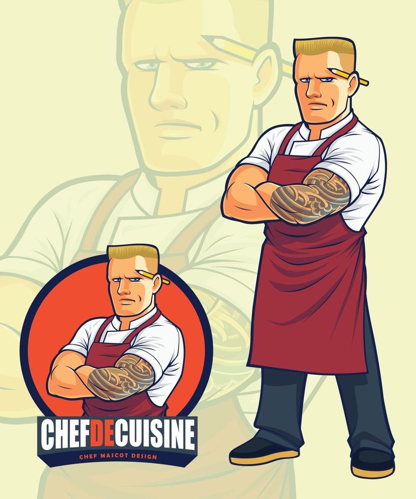 spaventoso mascotte chef design per illustrazione o logo design vettore