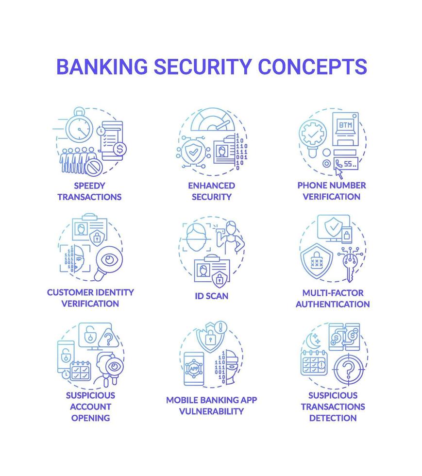 set di icone di concetto di sicurezza bancaria vettore