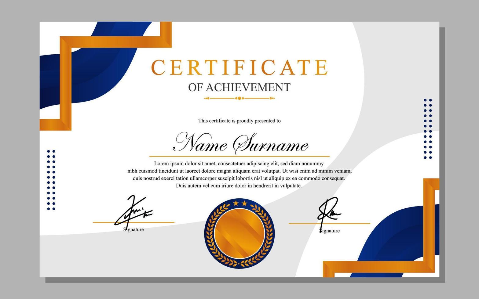 certificato design semplice moderno a4 lusso certificato blu oro colore vettore