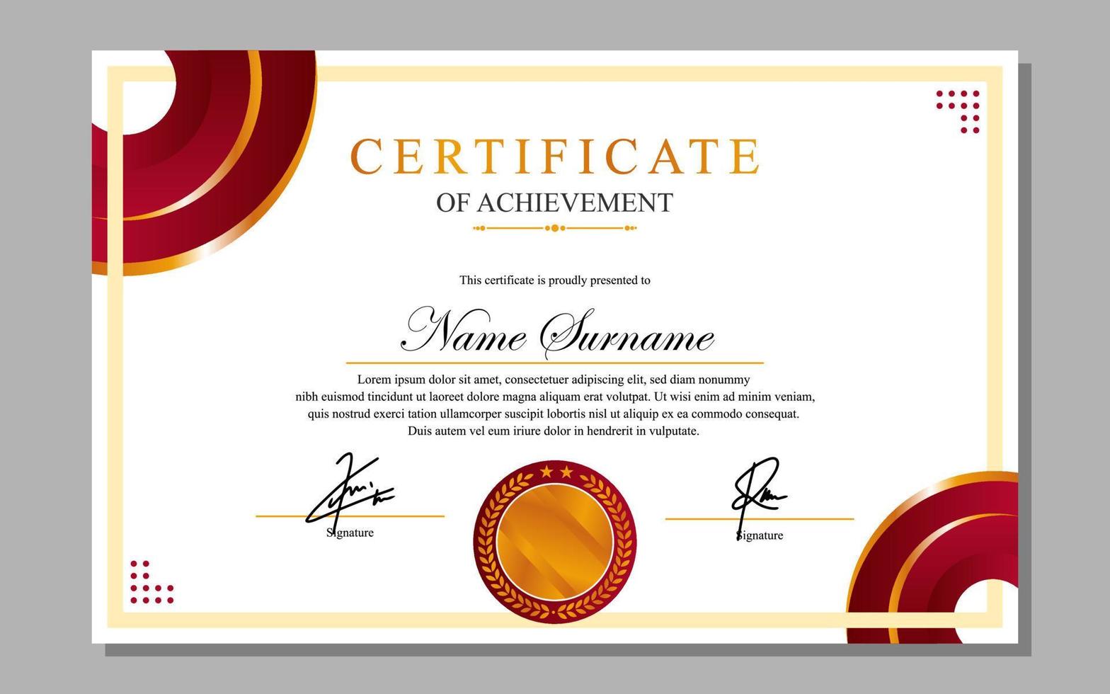 certificato design semplice moderno a4 lusso rosso oro vettore