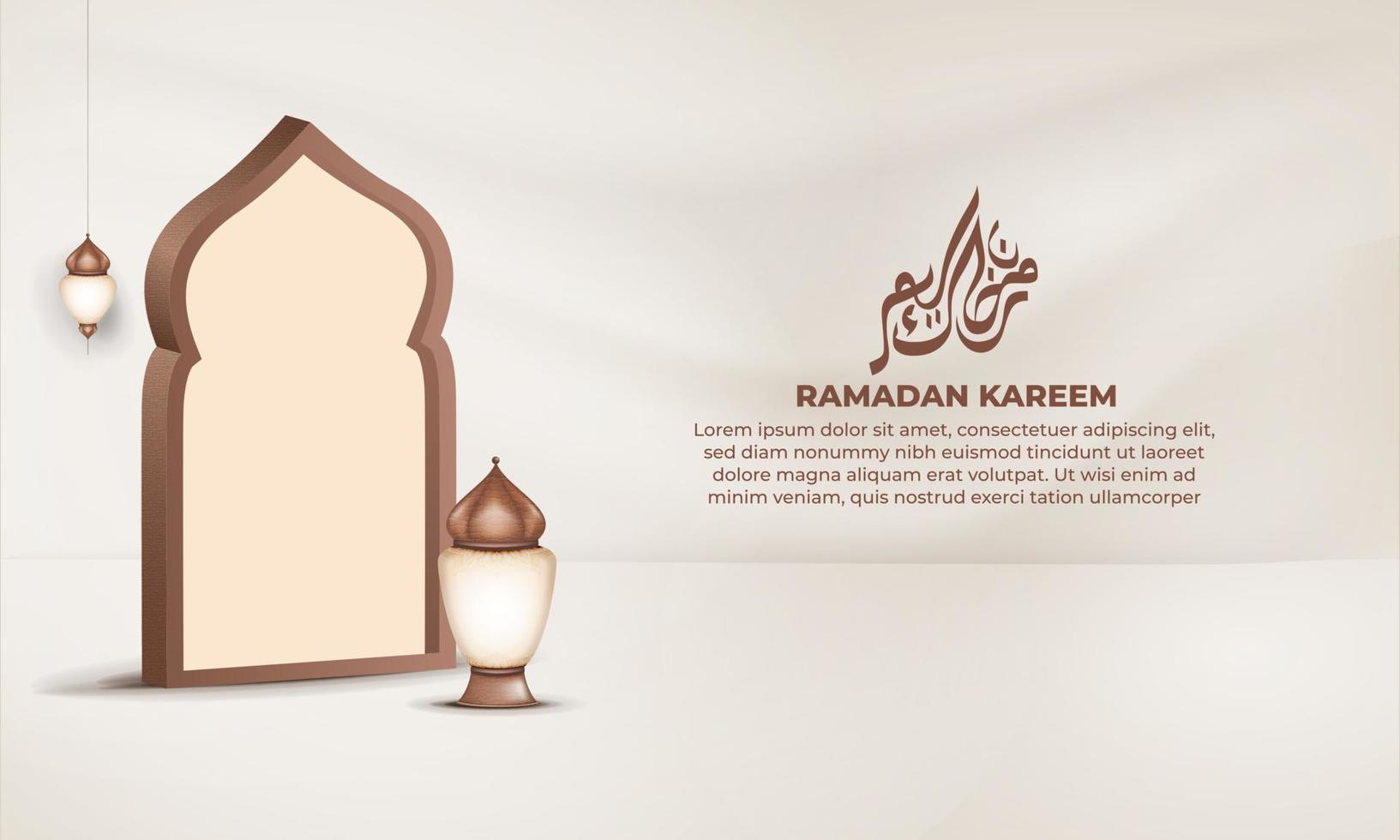 un' bandiera per Ramadan kareem con un' lanterna e telaio moschea vettore